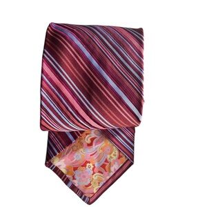 Ted Baker Burgundy, Pink and Light Blue Striped Silk Tie